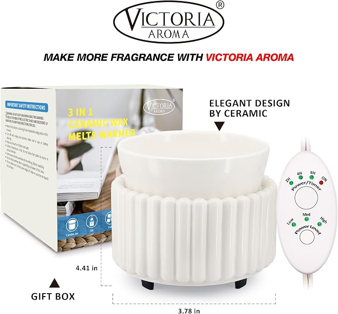 VICTORIA AROMA Ceramic Wax Melt Warmer with Timer Candle Warmer for Scented Wax Electric Fragrance Burner for Home, Office, Bedroom - Gift & Décor