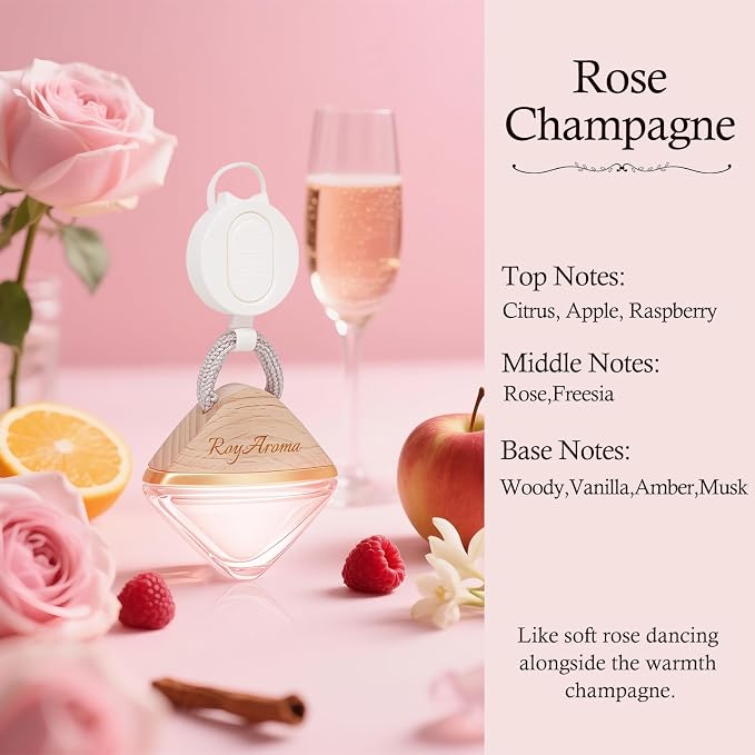 Royaroma Hanging Car Air Freshener for Women & Men, Natural Essential Oil Car Diffuser with Adjustable Rope, Hanging Diffuser for Cars, Home, Office | Rose Champagne