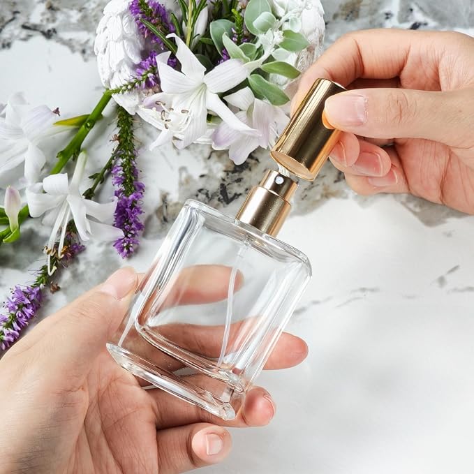50ml/1.7 Oz Glass Spray Bottle Perfume Atomizer,Travel Refillable Perfume Bottles Empty Classic Spray Bottle 2Pack (Gold, 50ml)