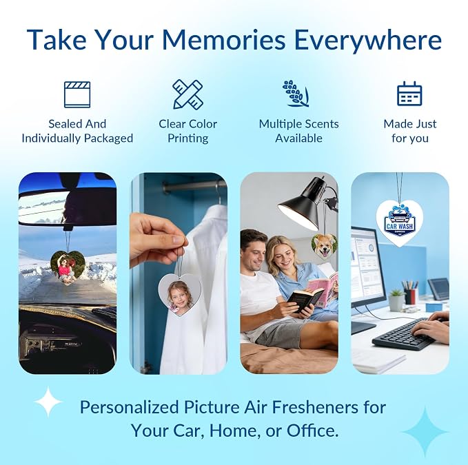 Custom Air Fresheners with Picture for Car | Personalized Photo Gifts; Double-Sided Print; Hanging Ornament; Scent Choice Available; Heart Shape