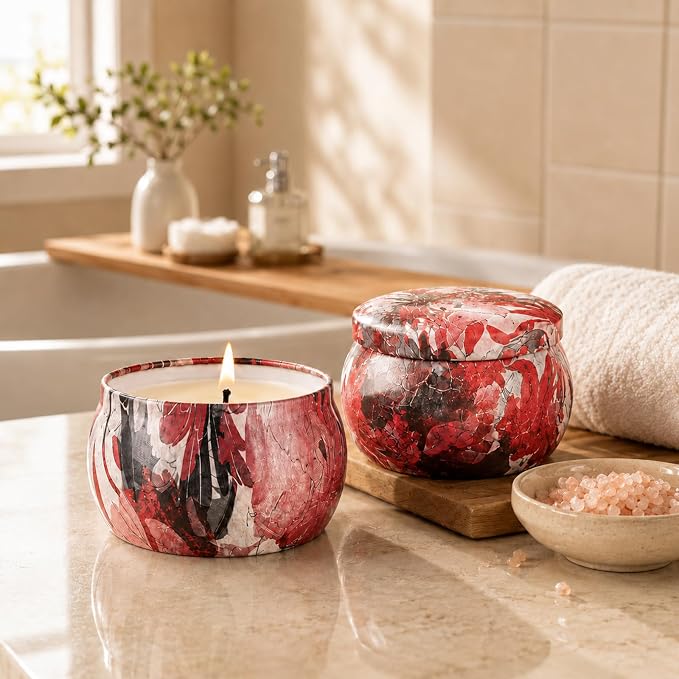 Scented Candles Gift Set for Women, 6 Pack Soy Wax Candle Set in Decorative Tins, 24 oz Total, 180 Hours Burn Time, Floral and Fruity Aromatherapy Candles, Birthday, Thank You, Housewarming Gifts