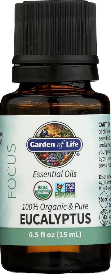 Garden of Life Eucalyptus Essential Oil – 100% Pure Essential Oil for Diffuser, Aromatherapy, Meditation, Clarity and Focus, USDA Organic, Non-GMO, 0.5 fl oz