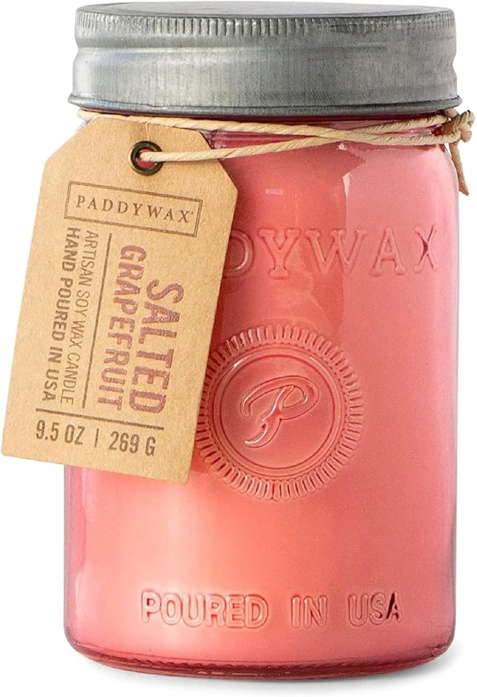Paddywax Scented Candles Relish Collection Soy Wax Artisan Candle in Glass Jar with Lid, 9.5-Ounce, Salted Grapefruit