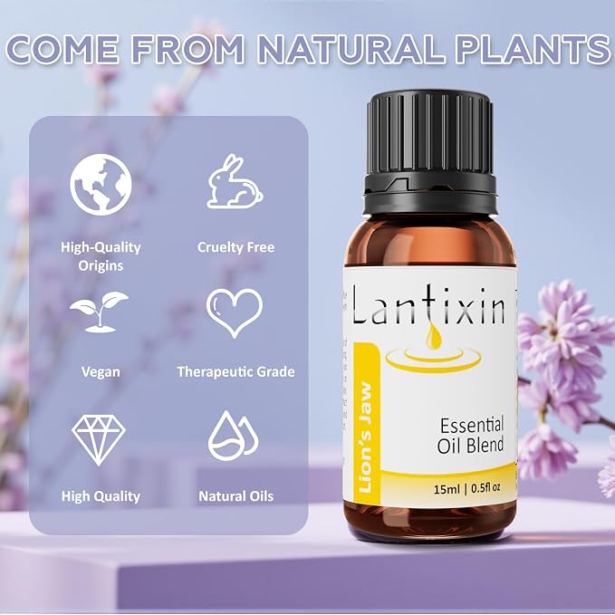 Lantixin Relaxing Essential Oil Blend – Clove, Fennel & Jasmine in Natural Base – Aromatherapy Scent for Diffuser, Sleep, Spa – for Humidifiers, Home, Hotel – 0.5 Fl Oz (Lion's Jaw Fresh)