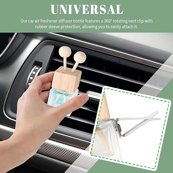 2PCS Car Diffuser Bottle with Vent Clip,Refillable Car Air Freshener with Wooden Lid and Stick,Transparent Empty Cars Diffuser Bottles as Cars Diffusers for Essential Oils