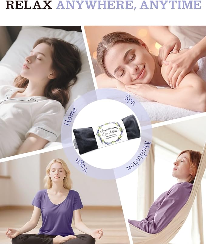 Lavender Eye Pillow for Relaxation, Yoga, Sleep – Weighted Eye Mask for Headache, Sinus, Aromatherapy Moist Heat Compress, Meditation Accessory, Relaxation Gift for Women (Black（only One）)