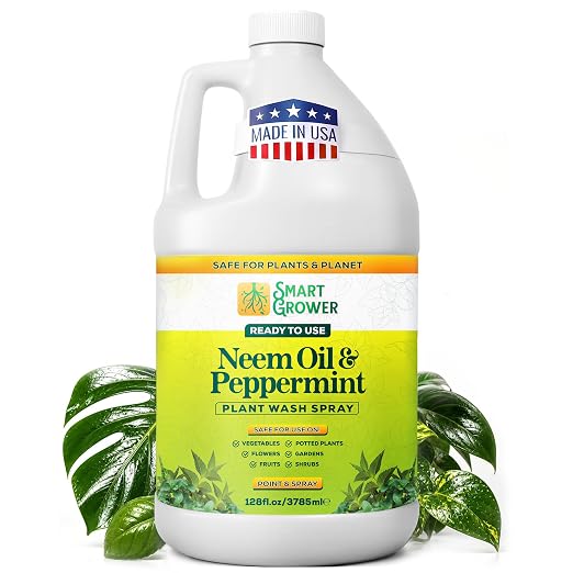 Neem Oil Spray for Plants with Peppermint Oil, Natural Plant Wash Made for Indoor and Outdoor Plants Smart Grower 128oz Gallon Refill Ready to Use Spray