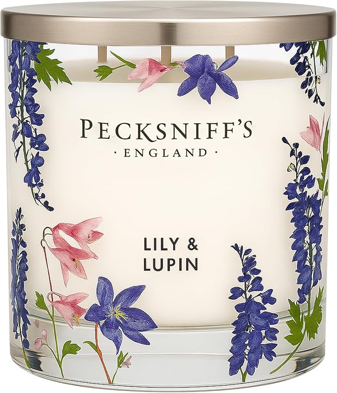 Pecksniff’s 3 Wick Candle – Lily & Lupin, 550 g / 19.4 oz – Long Lasting Burn, Elegant Home Decor & Relaxing Ambiance