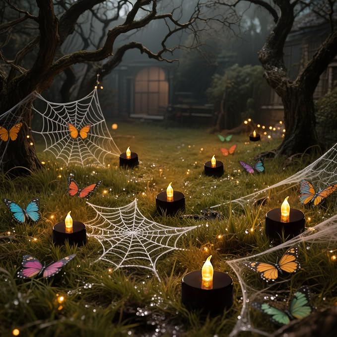 Tea Lights Battery Operated Candles LED Tea Lights Flameless Candles 200+ Hours Flickering Fake Tealights for Halloween, Christmas Aniversary Home Table Decor(Black, 12 Pack)
