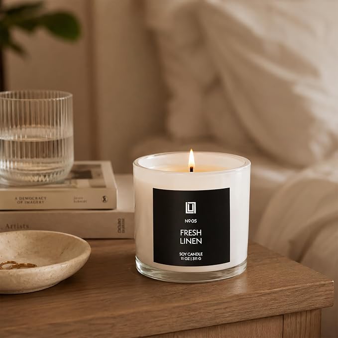 Lulu Candles | Fresh Linen | Luxury Scented Soy Jar Candle | Hand Poured in The USA | Highly Scented & Long Lasting | 11 Oz.
