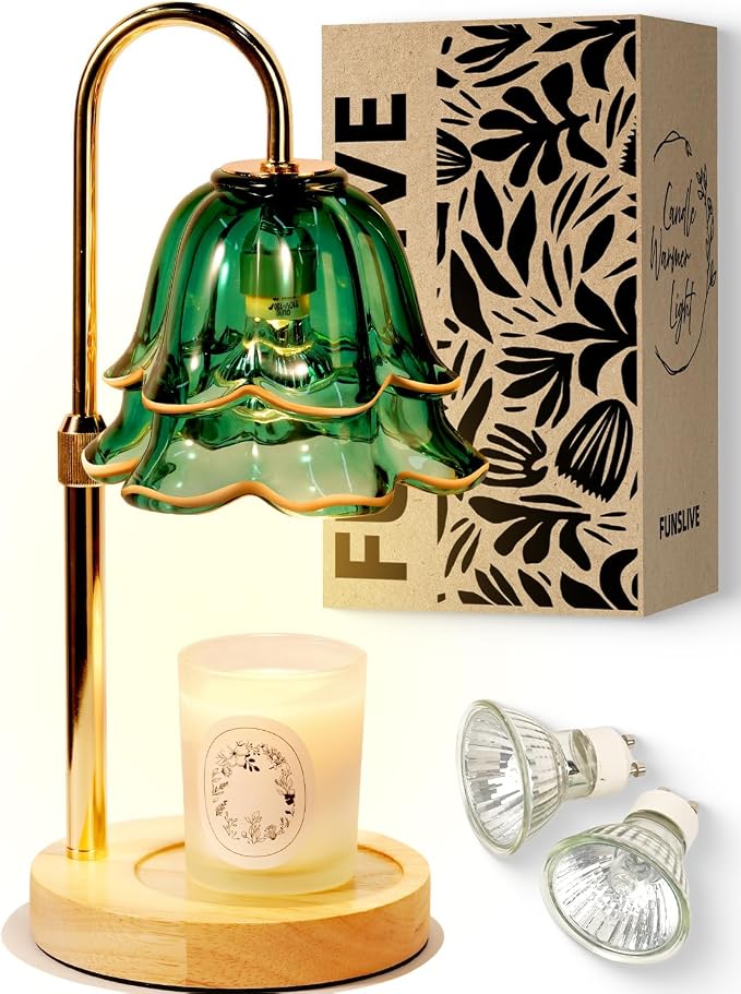 Flower Candle Warmer Lamp with Timer Dimmable Green, Adjustable Height Candle Warming Light, Wax Melt Warmer Candle Lamp for Jar Candles, Mothers Day Birthday Housewarming Gifts for Women Mom