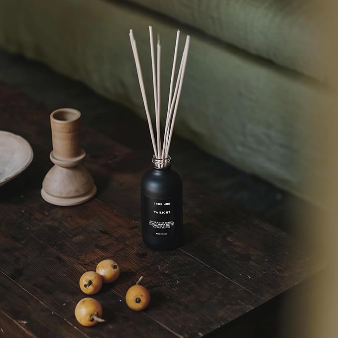 Luxury Reed Diffuser| True Hue | 3.75 fl oz | Glass and Rattan | Lasts for 2-3 Months | Fragrance Diffusers for Home | Handmade in USA (Twilight)