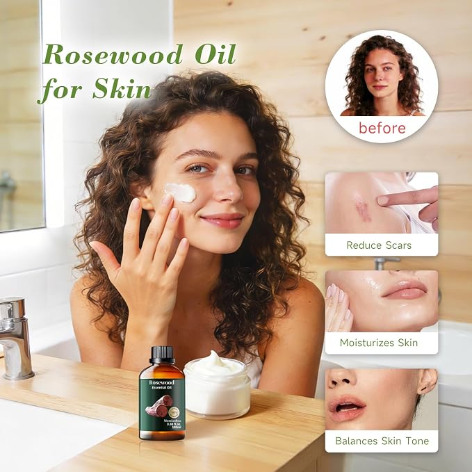 Rosewood Essential Oil, Pure Mumianhua Natural Sweet Woody Aroma for Outdoor Protective Barrier & Shield, DIY Spray, Diffuser, Skin, Hair, Massage, Candle & Soap Making – 3.38 Fl Oz