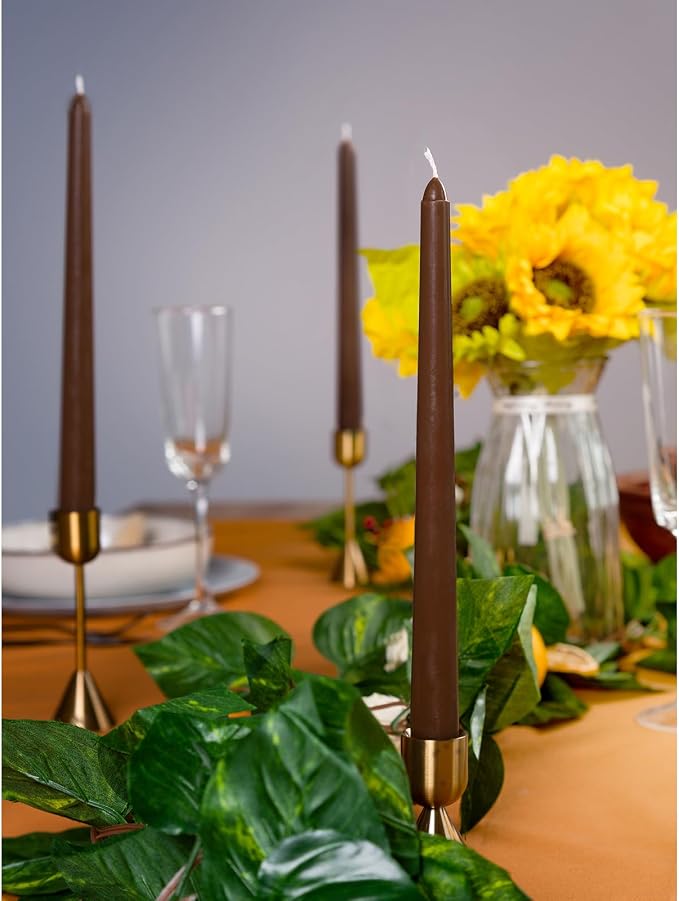 CANDWAX 12 inch Taper Candles Set of 4 - Dripless and Smokeless Unscented - Slow Burning Candle Sticks - Brown Candles