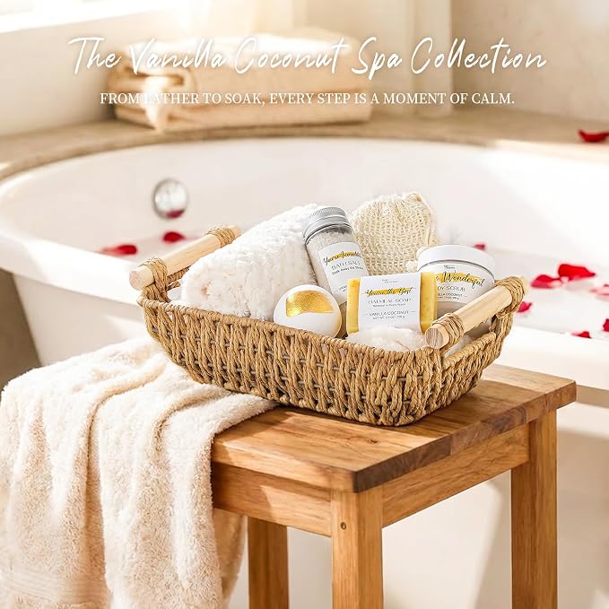 Spa Gifts for Women Vanilla Coconut Self Care Set Birthday Baskets Christmas Relaxing Home Kit Luxurious Bath and Body Gift for Mom Her Sister Teacher Friend Friendship Thinking of You Thank You Box