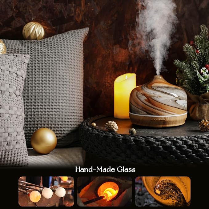 Porseme 500ml Glass Essential Oil Diffuser Aromatherapy Ultrasonic Cool Mist Humidifier 15-21 Running Hours Waterless Auto-Off Air Diffusers for Sleeping Yoga Working Spa(Deep Desert)