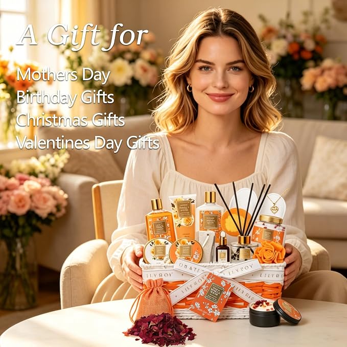 Spa Gifts Bath Skin Care Set - Luxurious Vanilla Spa Gift Baskets for Women