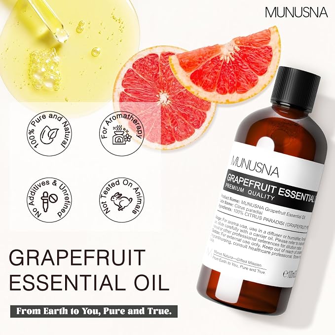 Grapefruit Essential Oil 100ML, 100% Pure and Natural Grapefruit Oil Aromatherapy Oil for Diffuser, Skin & Hair Care, Massage, Yoga, Home, Soap and Candle Making