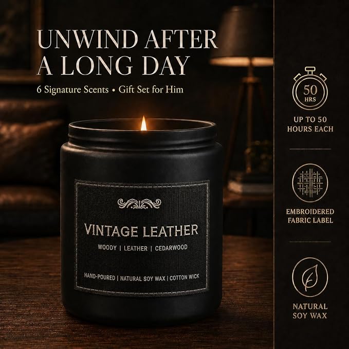 6 Pack Candles for Home Scented Aromatherapy Candles Gifts Set for Mens, Men Candle Set, 42 oz 300 Hour Long Lasting Candles Gifts for Men Birthday Anniversary Present