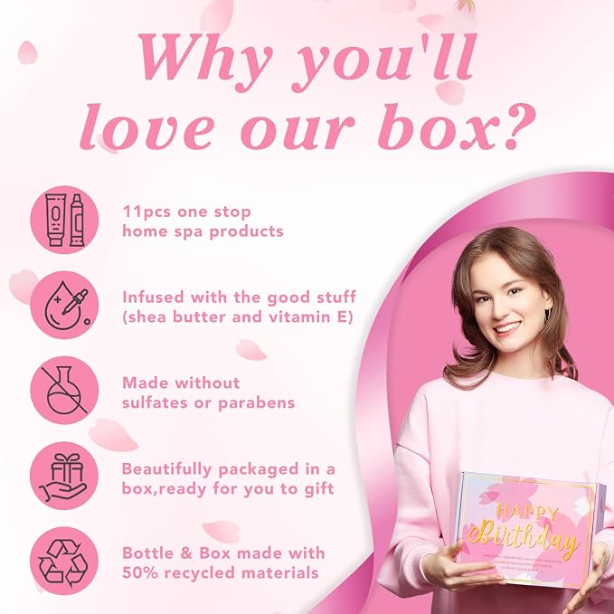 Birthday Gift for Women, Bath Sets for Women Gift, Bath and Body Gifts Set, Cherry Bloosom Spa Gift for Self Care, Thank You Relaxing Spa Basket for Mom, Grandma, Girlfriend, Sister, Friends
