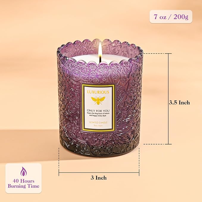 Lavender Eucalyptus Scented Candle, Candles for Home Scented, Mothers Day Gifts for Mom, Candles for Women, Lavender Candle, Natural Soy Wax, 7 oz 40 Hours