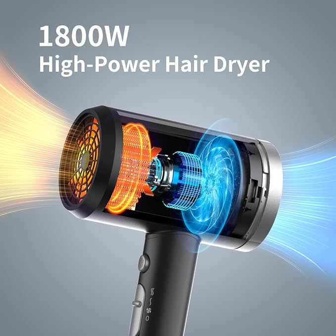 ANNE BETTY Ionic Hair Dryer with Diffuser, 1800W Blow Dryer for Women & Men, Fast-Drying, Lightweight, Low Noise, Hair Care Styling Tool for Home, Travel, Gifting