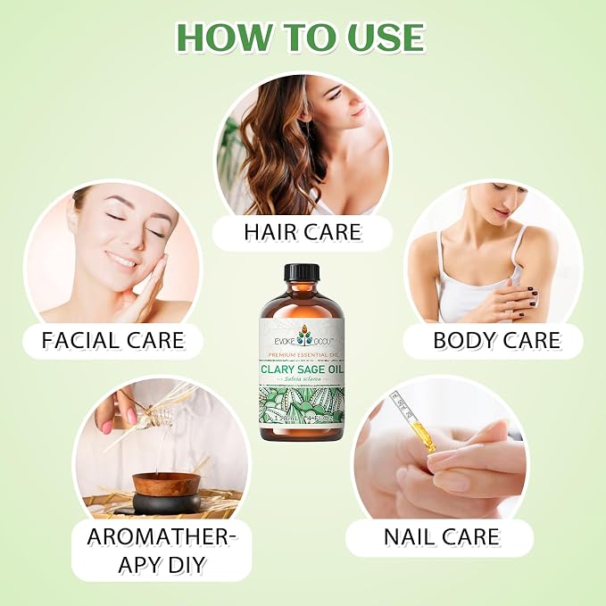 EVOKE OCCU Clary Sage Oil Essential Oil for Relaxation, Moisturize Skin, Air Freshening, Add to Spray and Diffuser - 4 FL Oz