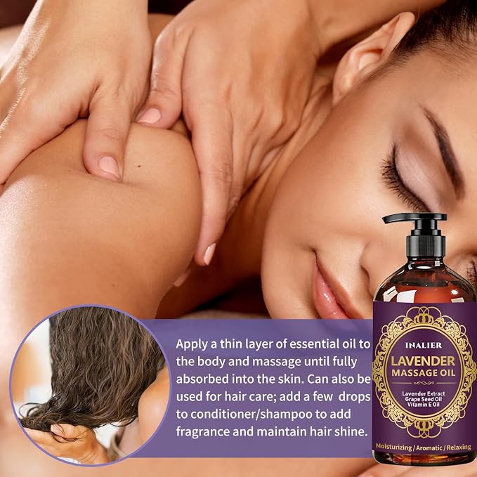 Massage Oil for Massage Therapy,﻿Lavender Oil with Massage Roller Ball & Thumb Saver,SPA Relaxing Oi for Soothing,Massage Kit Spa Gifts for Him Her,Gifts for Men Women
