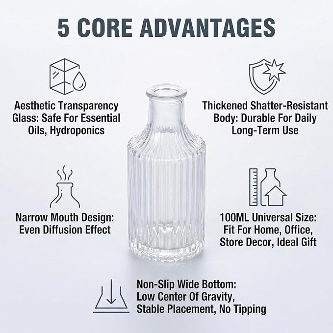 100ml /3.4 oz Empty Clear Glass Diffuser Bottles Refillable Aromatherapy Diffuser Jars Fragrance Essential Oils Accessories Use for DIY Replacement Diffuser Sticks Sets Crafts Decor