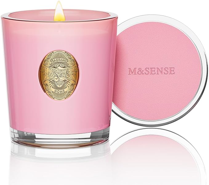 M&SENSE Peony Blush Scented Candle | 9.2 oz Soy Wax Pink Candle, Non-Toxic Aromatherapy Candle for Stress Relief & Home Spa