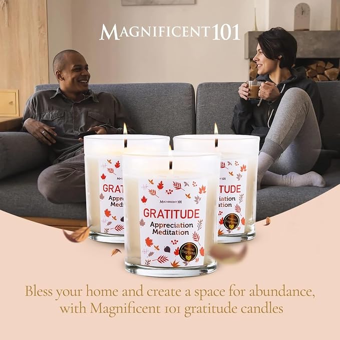 MAGNIFICENT 101 Money Candle Set - 3 Pack Gratitude & Abundance Candles - 3.5 Oz Each, Multicolor - 42 Hr Burn Soy Wax for Cleansing Negative Energy