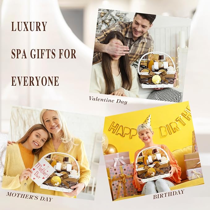 Coconut & Honey Almond Bath and Body Gift Basket Set, 24 Pcs Spa Gift Basket with Lotion, Face Cream, Himalayan Salt, Eye Cream, Facial Serum & More Bath Set Gifts for Girls, Birthday Gifts for Men