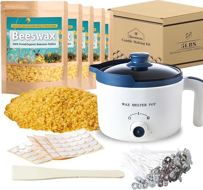 Beeswax Candle Making Kit with Electric Wax Melter for Adult, 5lbs Bees Wax for Candle Making and DIY Art&Craft