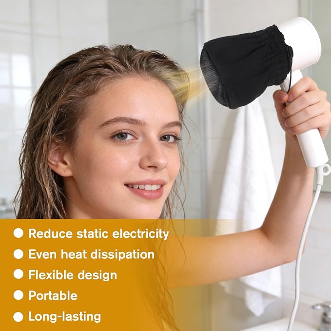 Travel Hair Diffuser, Foldable Diffusers Portable Travel Diffusers Sock Reusable Diffuser Hairs Dryer Attachment with Drawstring for Curly and Wavy Hair Most Hairs Dryers, Black