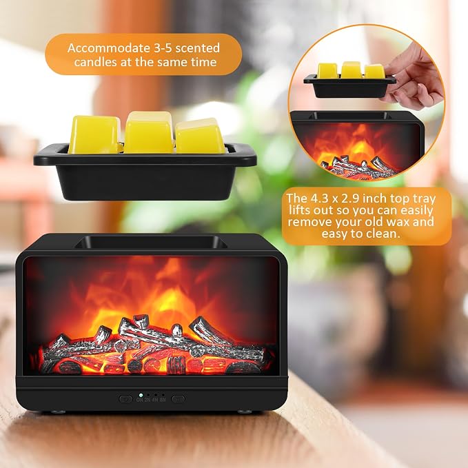 Wax Melt Warmer, Electric Fireplace Wax Warmer with Timer Wax Melter for Scented Wax, Candle Melt Warmer Flame Fragrance Oil Burner for Home Bedroom Office Decor, Gift for Mother's Day