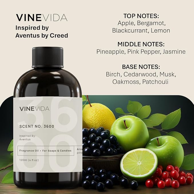 VINEVIDA 4oz Scent No.3600 Fragrance Oil for Candle & Soap Making - Natural Candle Scents Made in USA