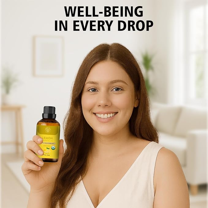 Lemon Essential Oil 30ml | USDA Certified Organic Lemon Oil | Cold Pressed & Undiluted | for Skin and Hair | Ideal for Men and Women | 1 fl. Oz