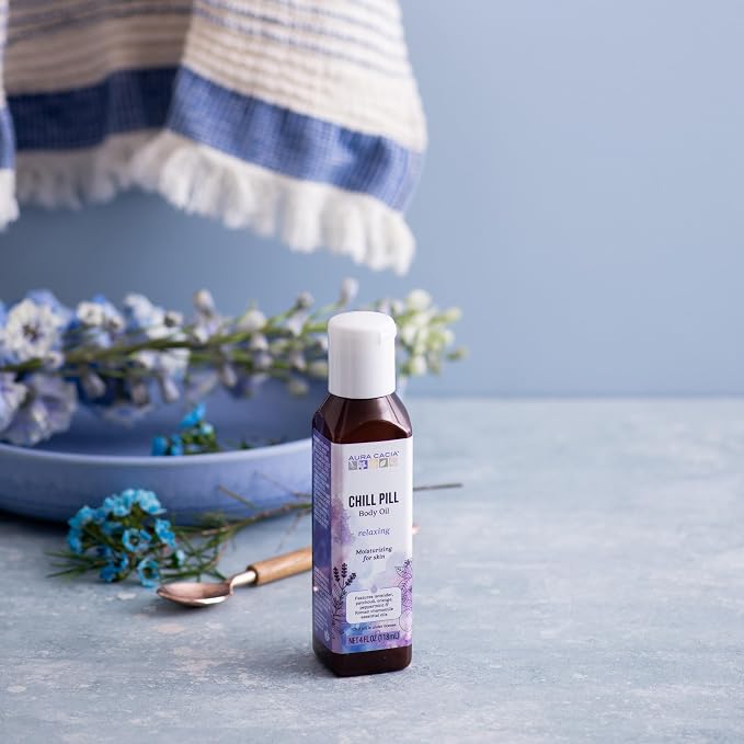Aura Cacia Aromatherapy Body Oil, Chill Pill - Body Moisturizer with Relaxing Essential Oils for Daily Skin Care and Aromatic Indulgence | 4 Ounce (Pack of 1)