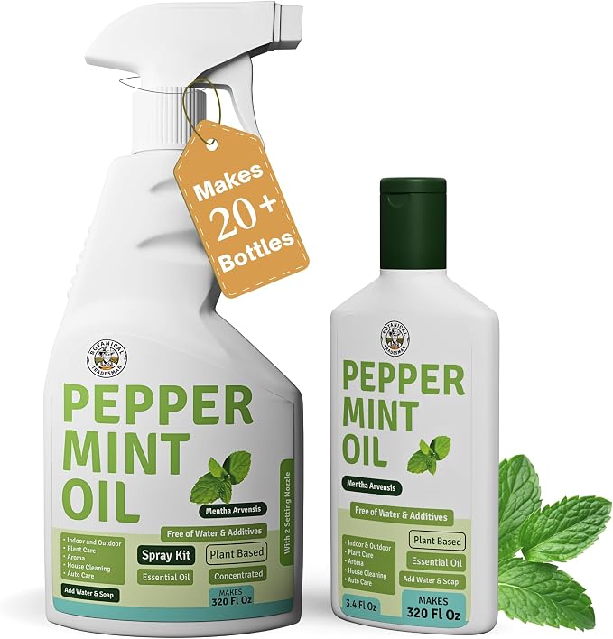Peppermint Oil Spray -Makes 320 Fl Oz(20 Refills) -DIY Kit |Essential Oil Extract(Mentha Arvensis) Indoor & Outdoor Multi Purpose
