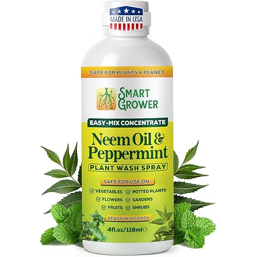 Neem Oil Spray for Plants with Peppermint Oil – for Indoor & Outdoor Plants, Gardens, & Houseplants– Best Value Refill 4 oz Concentrate Makes 1/2 Gallon RTU