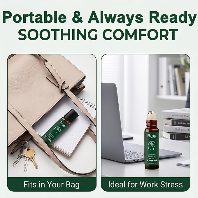Florus Relief Roll On, Soothing Essential Oil with Peppermint, Soothes Head, Neck and Shoulders