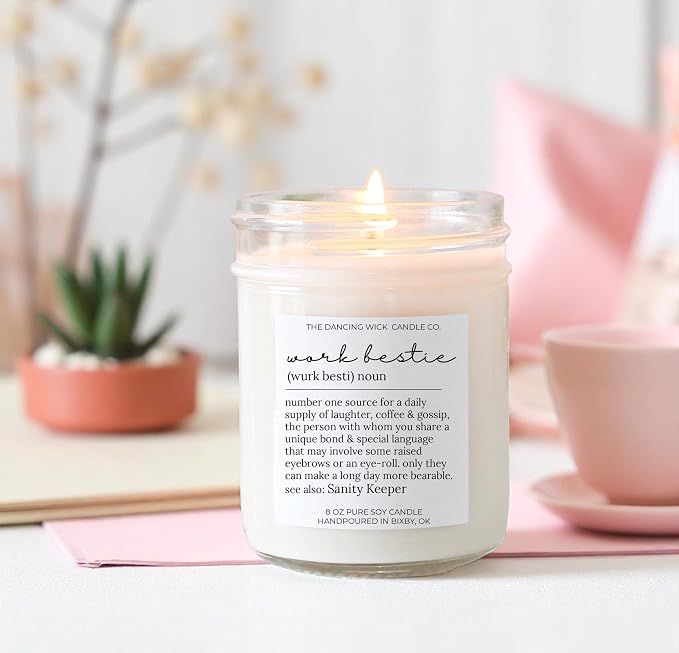 – Work Bestie Candle – Morning Latte Coffee Scented Soy Wax – Friendship Present, Best Coworker, Thoughtful Gift – 8 oz, Hand-Poured – Made in the USA (Work Bestie)