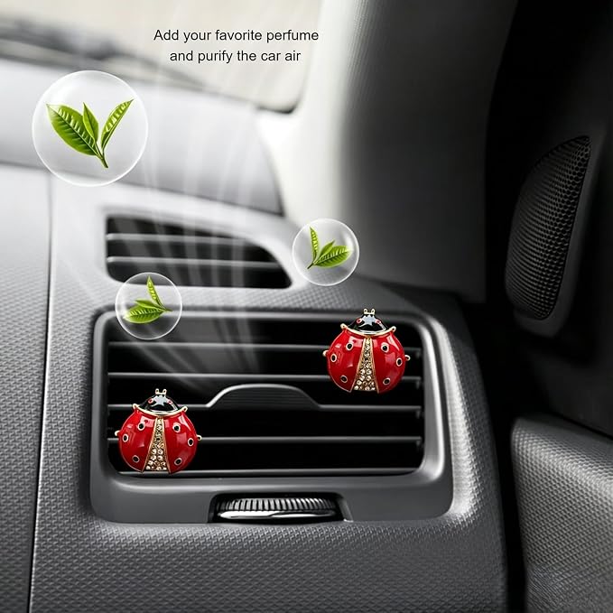 Ladybug Car Air Freshener Clip, Rhinestone Vent Decor | DIY drift car air freshener with bling ladybug. Car accessories for vent, refillable car fresheners for women.
