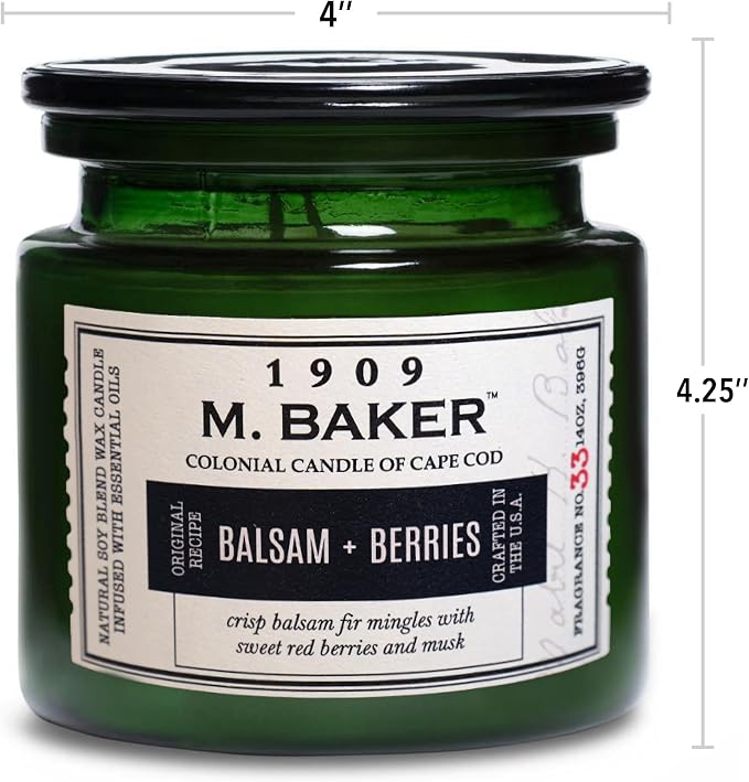 Colonial Candle Balsam & Berries Scented Candle, 2-Wick Natural Soy Blend Wax Candle Infused with Essential Oils, 14 oz Apothecary Glass Jar Candle - Made in The USA