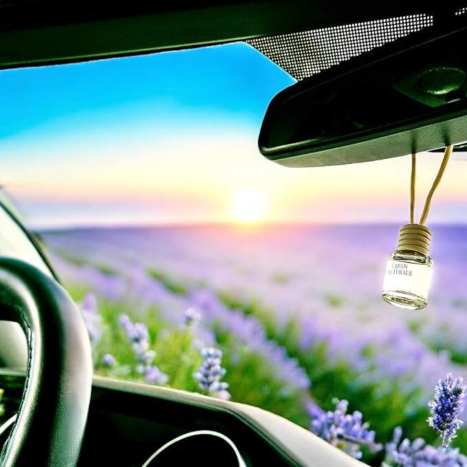 Urban Naturals Car Air Freshener Diffuser 3 Pack - Lavender Luxe Scent, 45+ Days Long Lasting Fragrance, Made in USA, Glass & Wood, Hanging Design + Vent Cip, Easy to Use