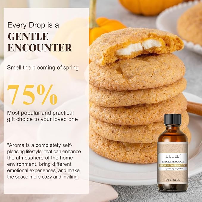 EUQEE Snickerdoodle Fragrance Oil, Premium Grade Essential Oil with Glass Dropper for Soap Making, Bath Bombs, Diffuser, Home Aromatherapy (2.02 Fl oz/60 ml)