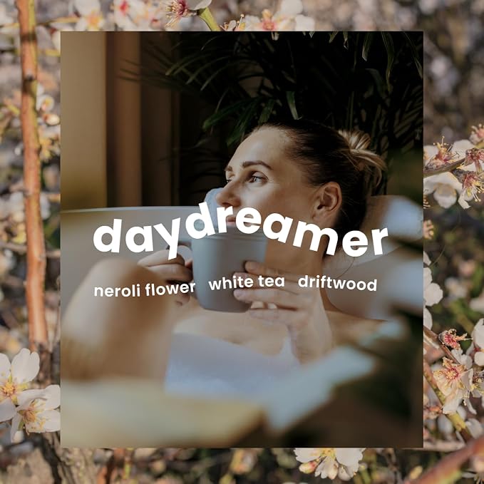 Moodcast Daydreamer Scented Candle - Aesthetic Candle for Home, Neroli Flower, Driftwood & White Tea, Clean Coco Wax Blend, Vegan, Paraben Free, 45-Hour Long Lasting Burn - 8oz