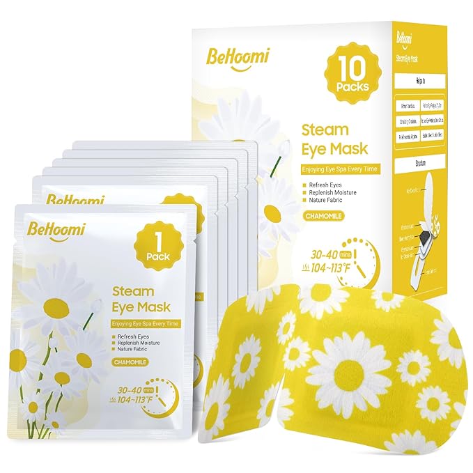 BeHoomi Steam Eye Mask, 10Packs Heated Eye Mask, Self Heating Disposable SPA Warm Compress for Eyes Sleep Mask, Travel Essentials & Relaxation Gifts for Women (Chamomile Scent)