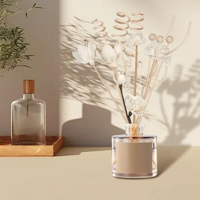 15 Reed Diffuser Sticks, Natural Paper & Floral Rattan Reed Sticks, Bathroom Reed Diffuser Set for Home, Office, Bedroom Decor
