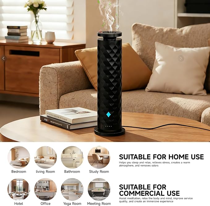 Waterless Scent Diffuser Starter Kit – Remote Control Cold Air Scent Diffuser Oil Machine with 5 Oils 1000 Sq Ft Coverage Quiet Nebulizing Aromatherapy for Home Office Bedroom & Spa